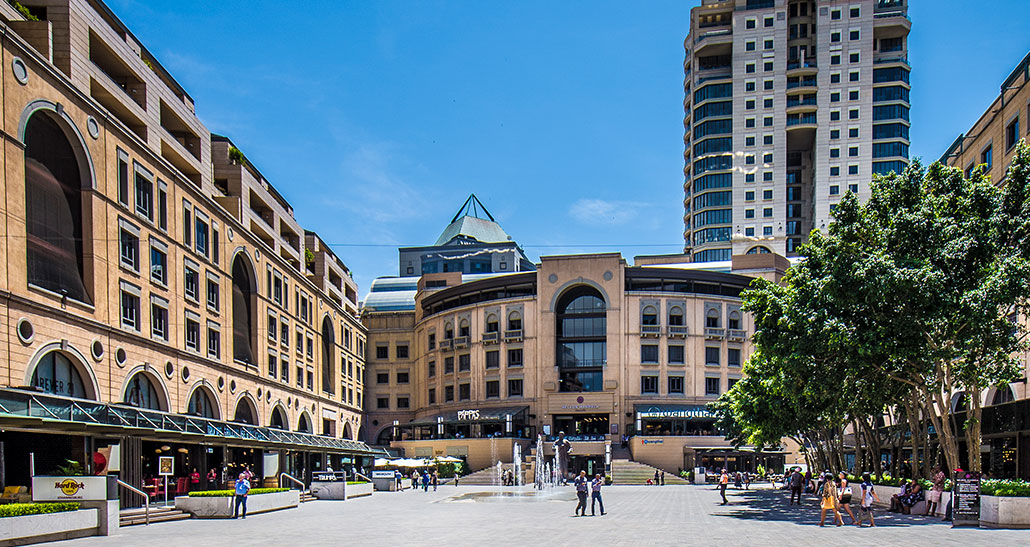 Sandton City Mall financial district skyline and Nelson Mandela Square, Johannesburg